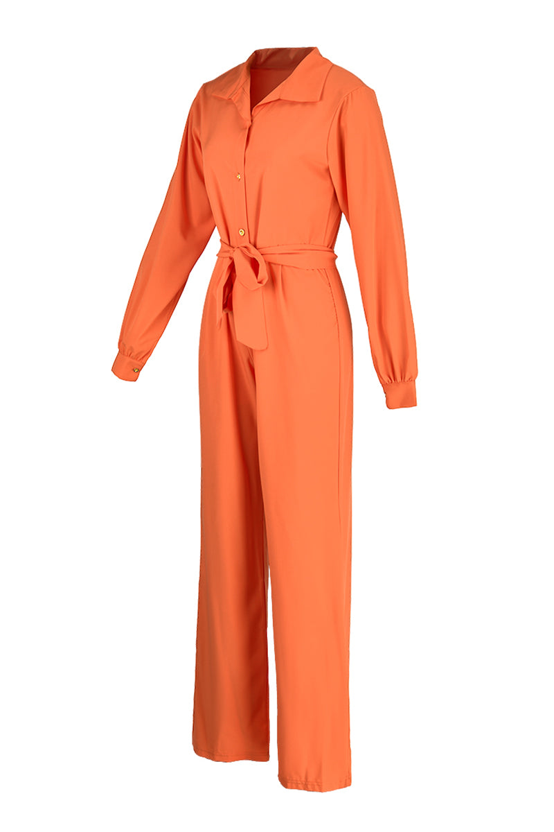 Fashion Casual Solid Basic Turndown Collar Regular Jumpsuits(4 Colors)