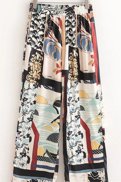 Casual Print Cardigan Pants Long Sleeve Two Pieces