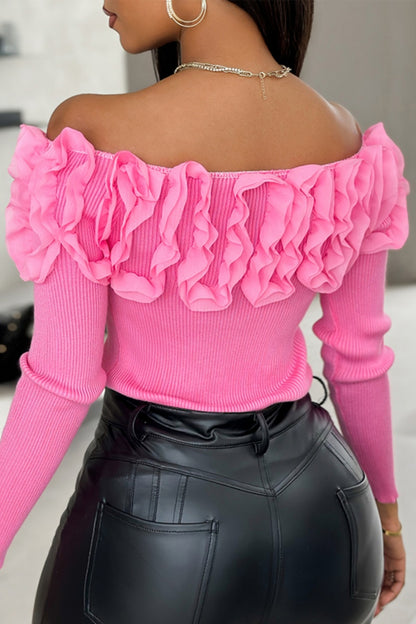 Casual Solid Patchwork Off the Shoulder Tops