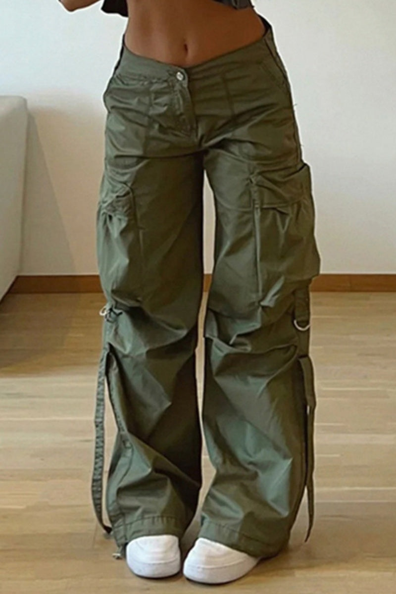 Casual Solid Camouflage Print Patchwork Regular Low Waist Conventional Solid Color Trousers