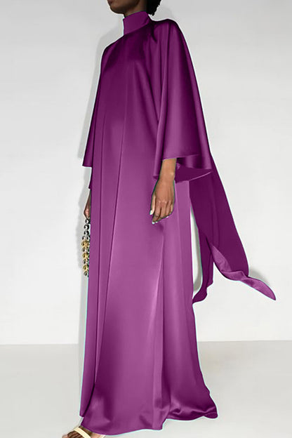 Elegant Solid Patchwork Half A Turtleneck Long Dress Dresses