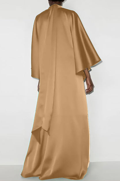 Elegant Solid Patchwork Half A Turtleneck Long Dress Dresses
