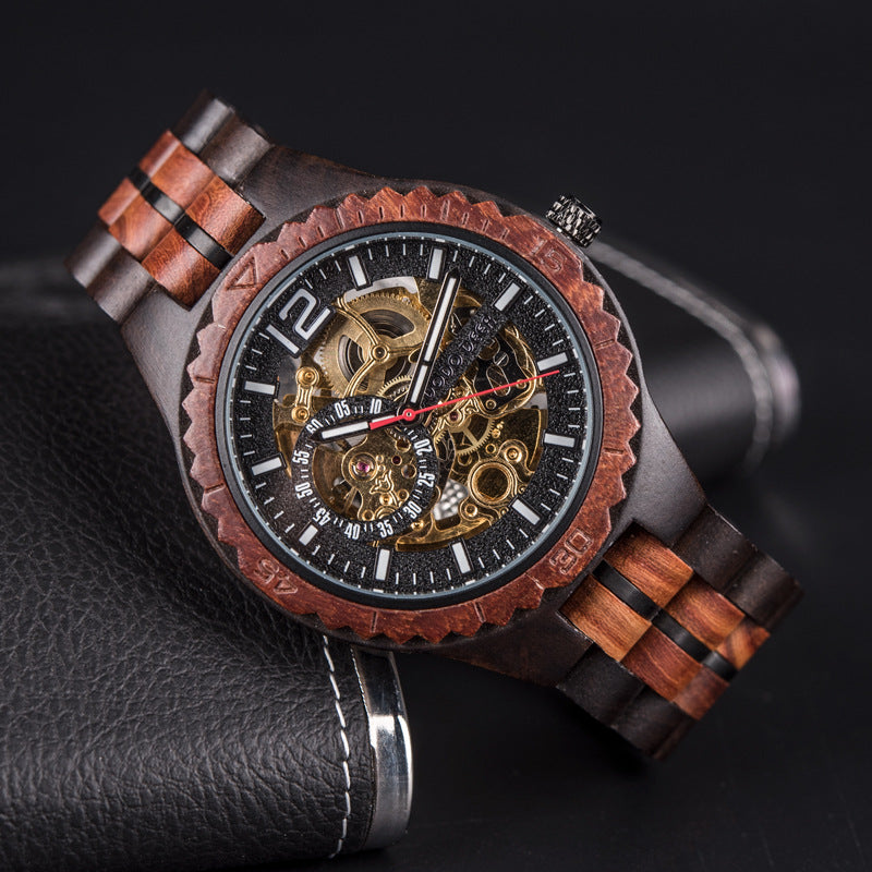Stainless Steel Mechanical Wood Watch(3 Colors)