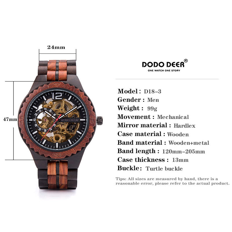 Stainless Steel Mechanical Wood Watch(3 Colors)