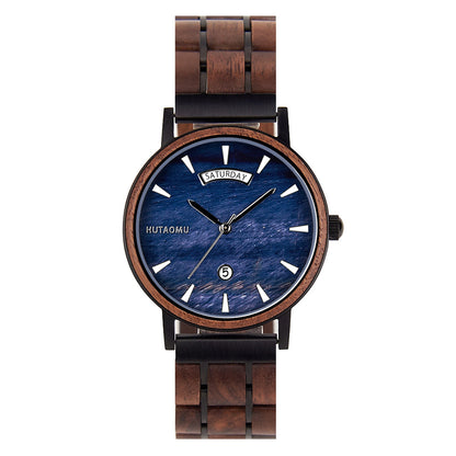Stainless Steel Quartz Wood Watch