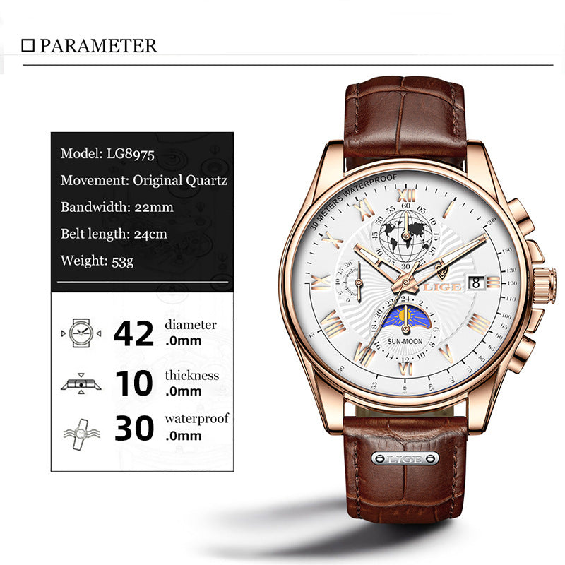 Zinc Alloy Quartz 3ATM Leather Watch(6 Colors)