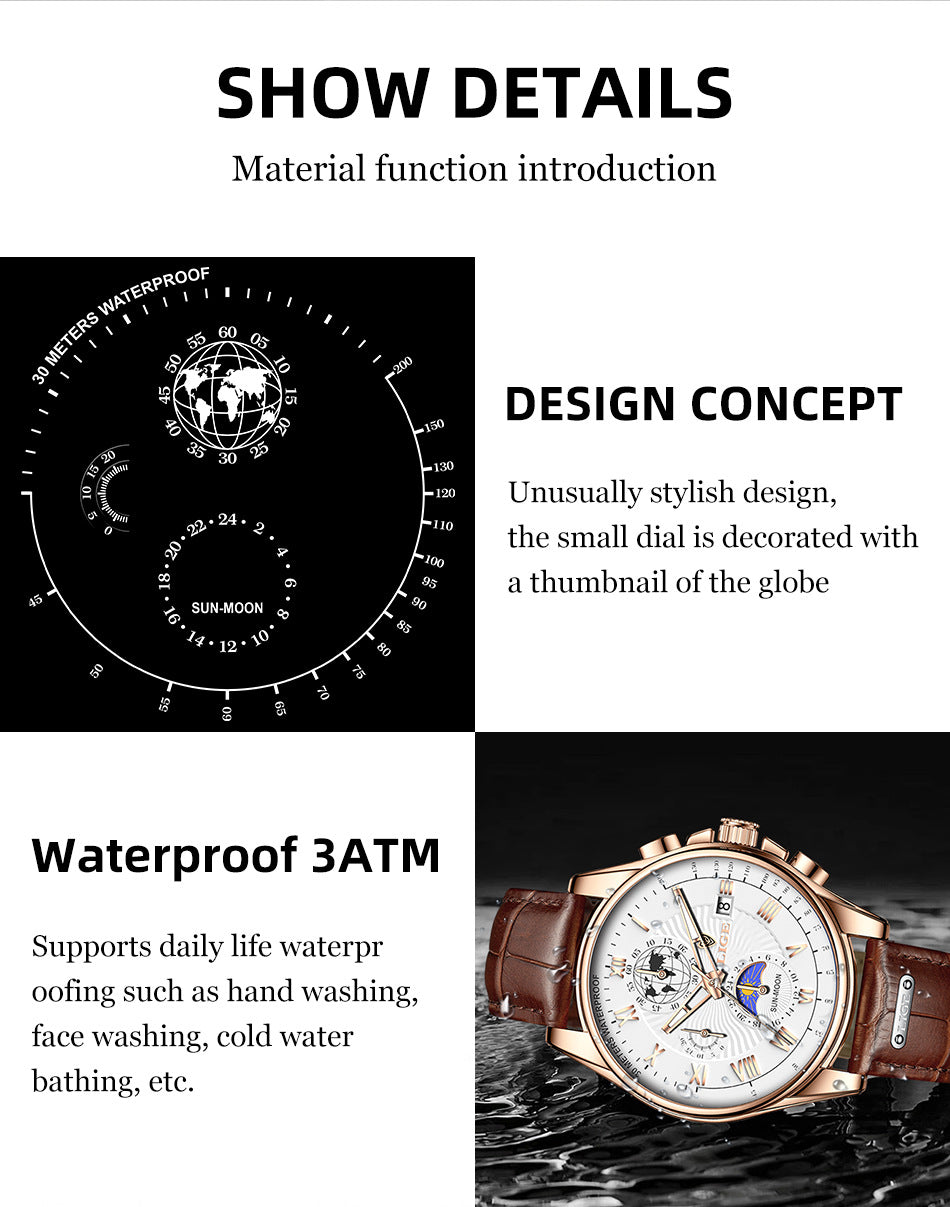 Zinc Alloy Quartz 3ATM Leather Watch(6 Colors)