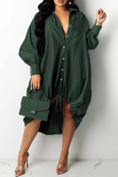 Casual Patchwork Basic Turndown Collar Long Sleeve Dresses(9 Colors)