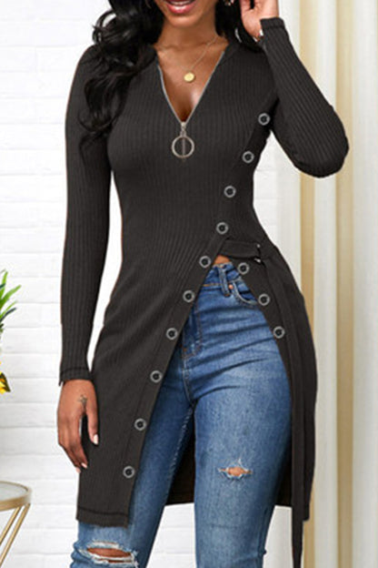 Casual Solid Patchwork V Neck Tops(6 Colors)