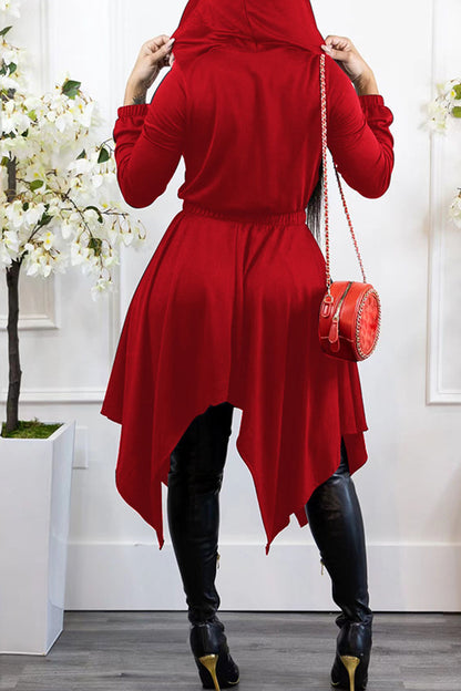 Casual Solid Asymmetrical Zipper Hooded Collar Irregular Dress Dresses(3 Colors)