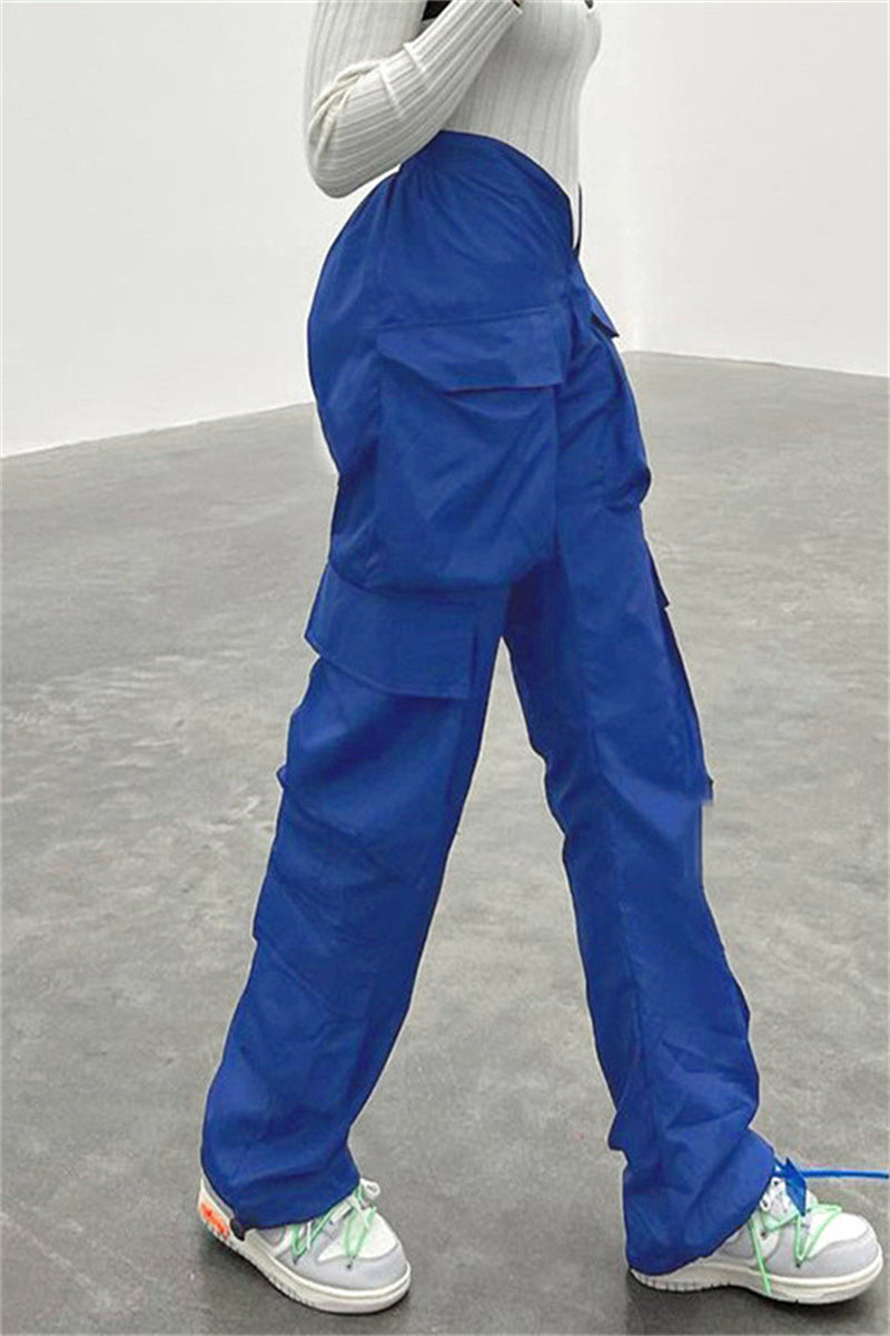 Fashion Casual Solid Split Joint Regular Mid Waist Trousers