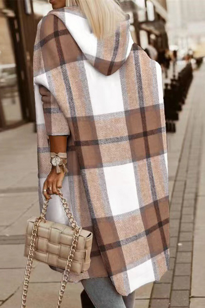 Casual Plaid Hooded Collar Outerwear