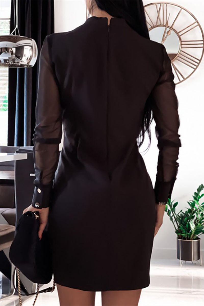 Fashion Sexy Solid Split Joint V Neck Long Sleeve Dresses