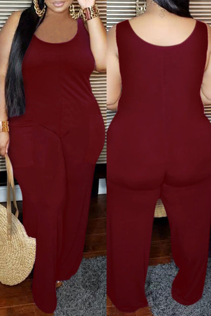 Casual Solid Basic O Neck Regular Jumpsuits(8 Colors)