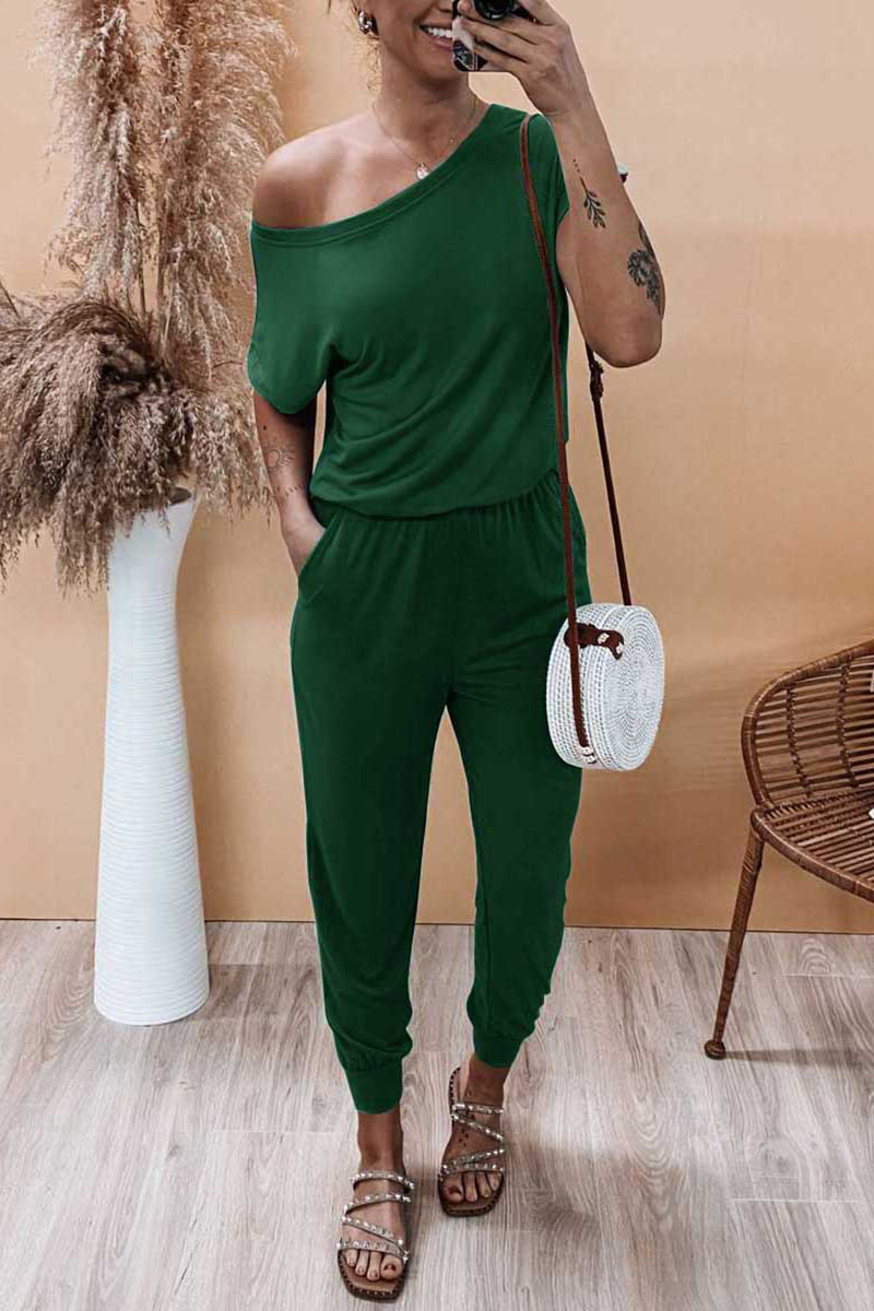 Casual Solid Patchwork One Shoulder Harlan Jumpsuits(6 Colors)