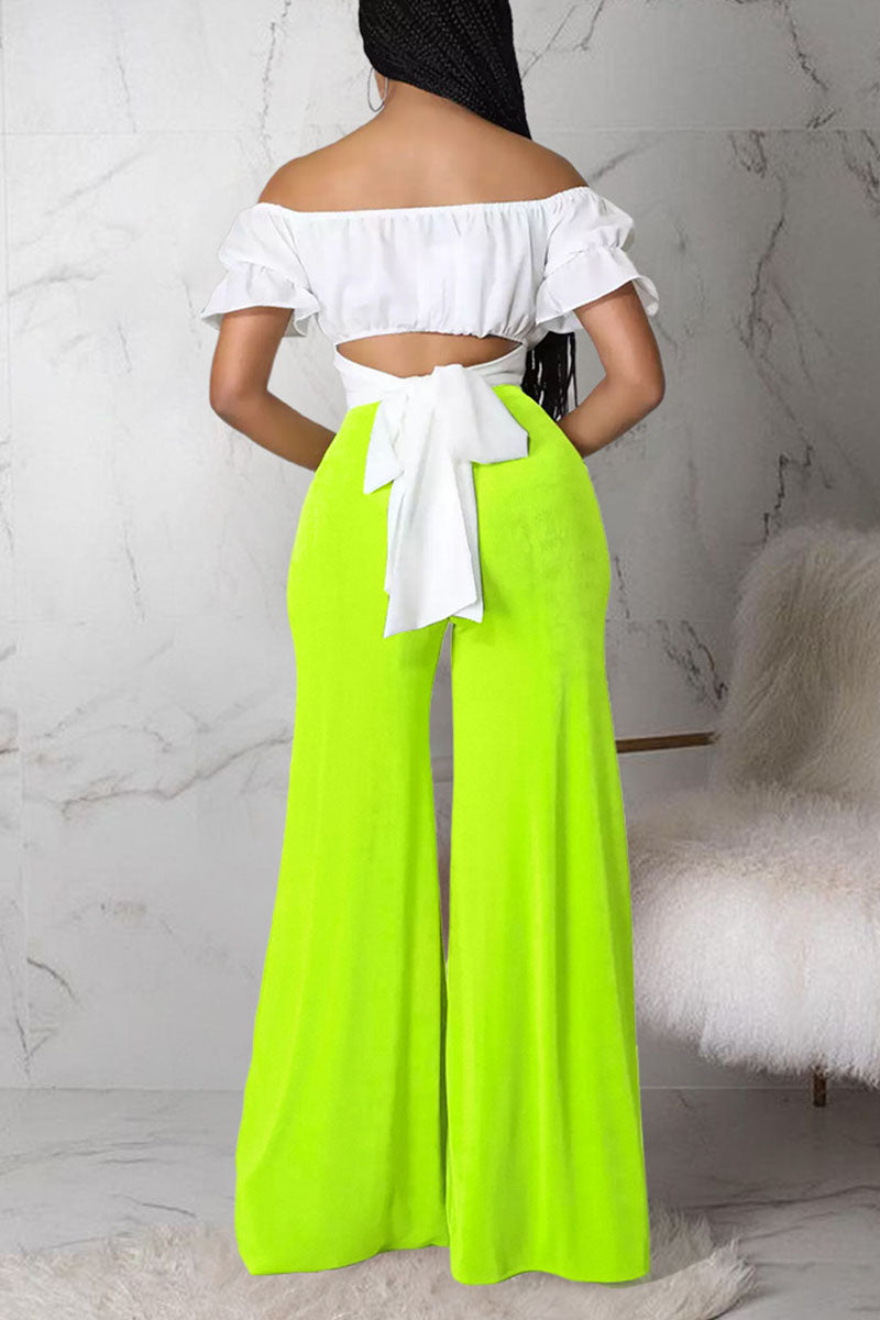 Casual Solid Split Joint High Waist Wide Leg Solid Color Bottoms