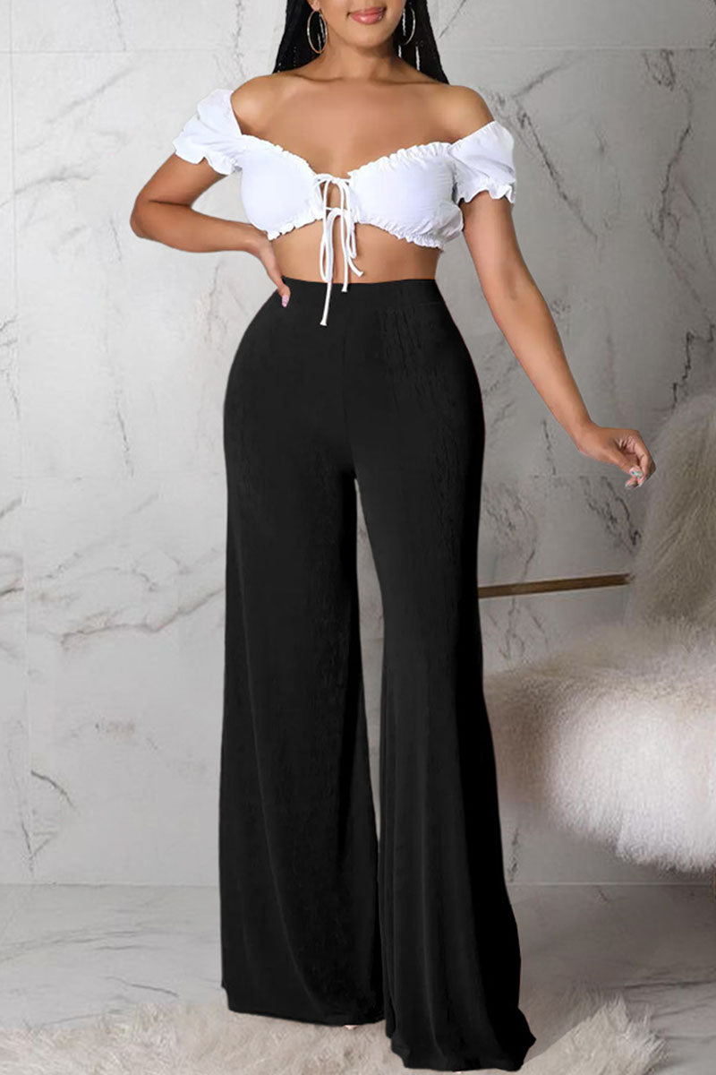 Casual Solid Split Joint High Waist Wide Leg Solid Color Bottoms