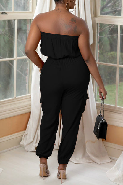 Casual Solid Strapless Regular Jumpsuits(3 Colors)