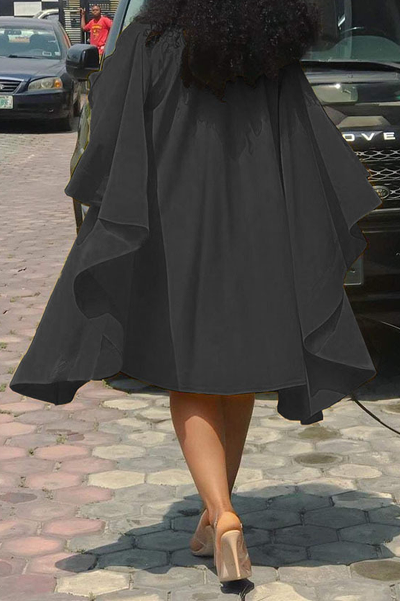 Fashion Solid Flounce O Neck Cake Skirt Dresses(4 Colors)