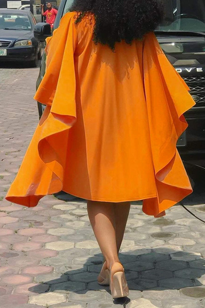 Fashion Solid Flounce O Neck Cake Skirt Dresses(4 Colors)