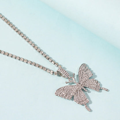 Butterfly Double-layer Rhinestone Pendant Necklace