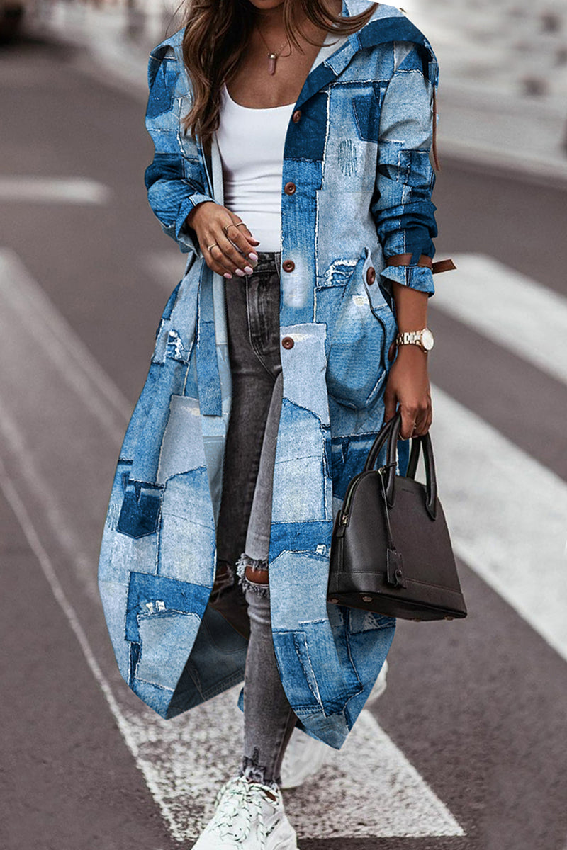 Casual Print Patchwork Outerwear