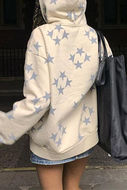 Casual Print The stars Patchwork Hooded Collar Outerwear