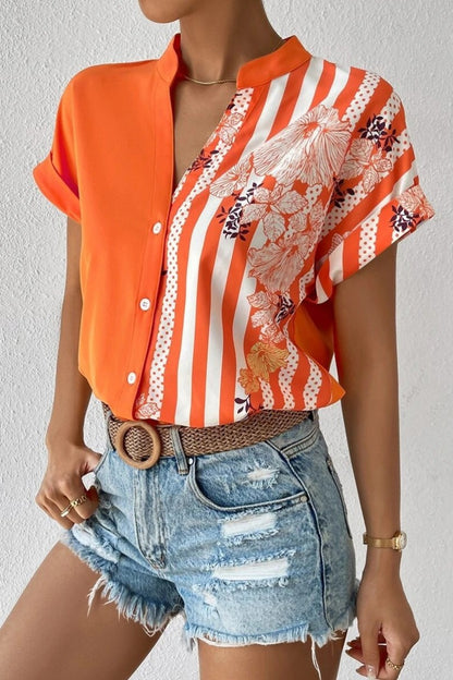 Casual Print Patchwork V Neck Blouses(7 Colors)
