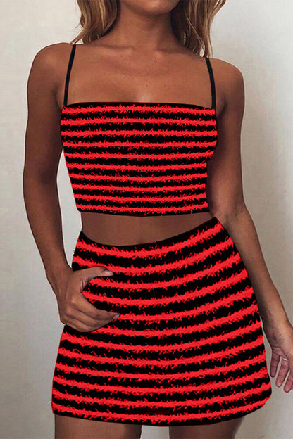 Sexy Striped Patchwork Sleeveless Two Pieces