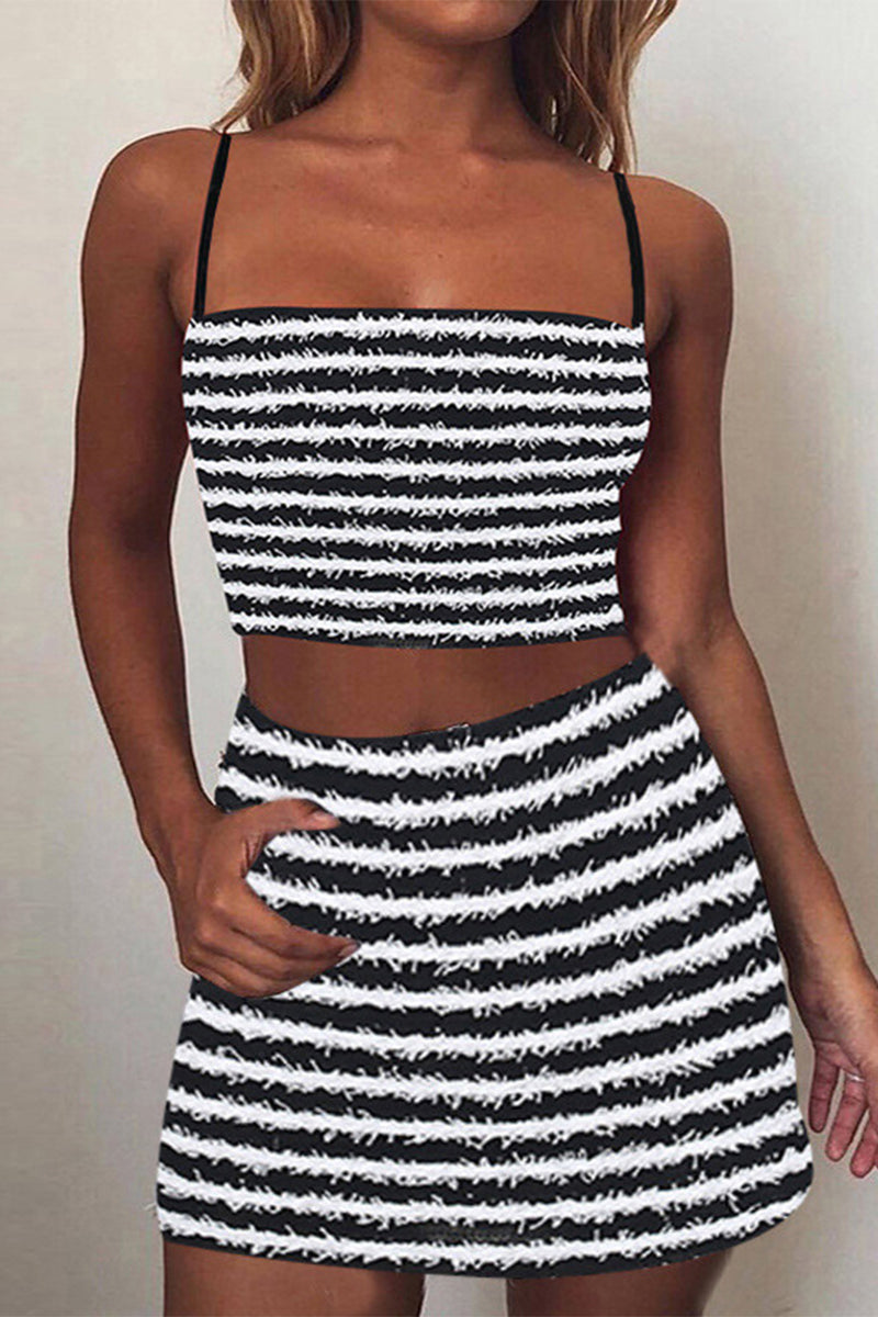 Sexy Striped Patchwork Sleeveless Two Pieces