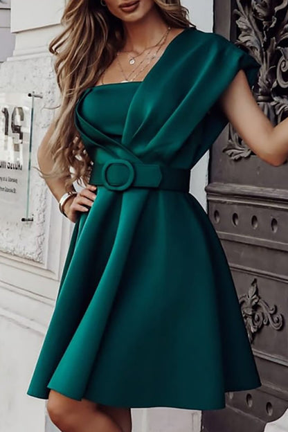 Sexy Formal Solid Patchwork Backless One Shoulder Evening Dress Dresses