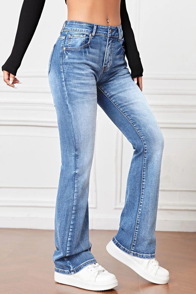 Casual Solid Pocket High Waist Denim Jeans(3 Colors)