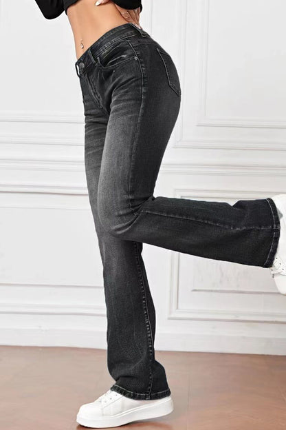 Casual Solid Pocket High Waist Denim Jeans(3 Colors)